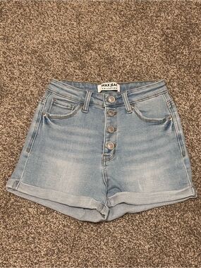 Wax Jean Light Wash High Rise Button-Fly Denim Shorts